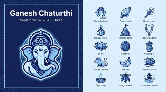 Ganesh chaturthi celebration icons set with lord ganesha illustration