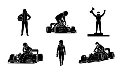 Fototapeta premium Black formula 1 racing driver silhouettes, motorsport and victory