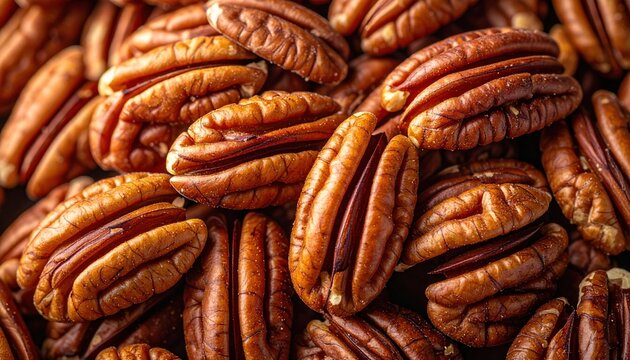 Pile of pecan halves showing detailed shells and rich natural textures, food photography