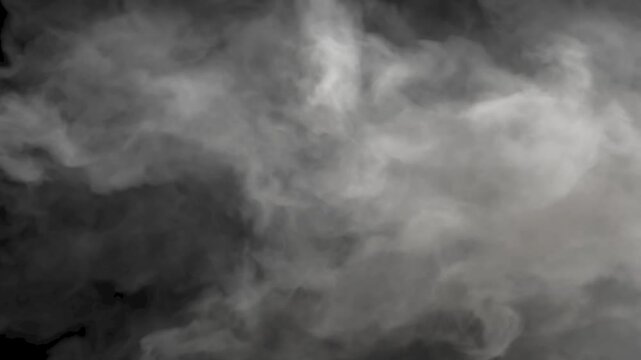 Dense white smoke fog atmosphere cloud mist overlay effect isolated on dark background for video vfx