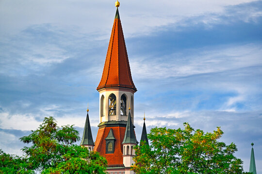 Gothic Tower Spire of Old Town Hall in Munich Germany