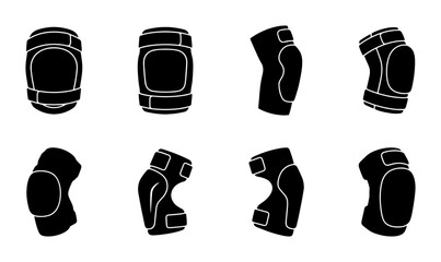 Fototapeta premium Black knee and elbow protection pads silhouettes, graphic design