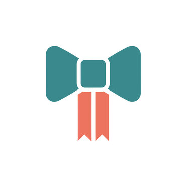 Flat bow tie icon with teal loops and coral ribbons