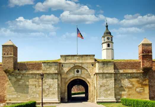 Inner Stambol Gate and Sahat Clock Tower at Belgrade Fortress Serbia