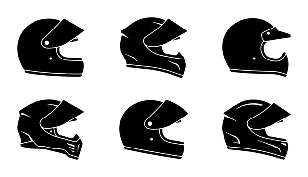 Black motorcycle helmets set, graphic design elements, sports and