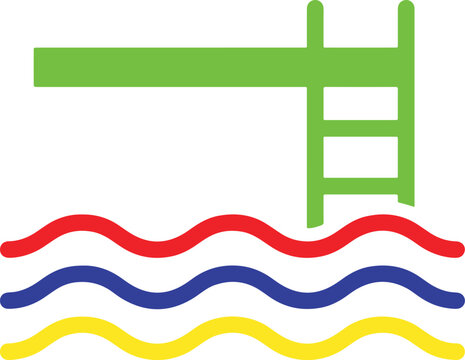 Swimming pool diving board icon representing summer sports and recreation with water sport