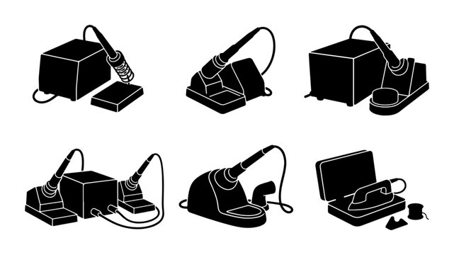 Black soldering irons and iron silhouettes, graphic resources