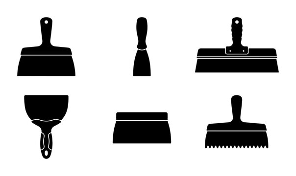 Black drywall putty knives and scrapers, renovation tools, graphic