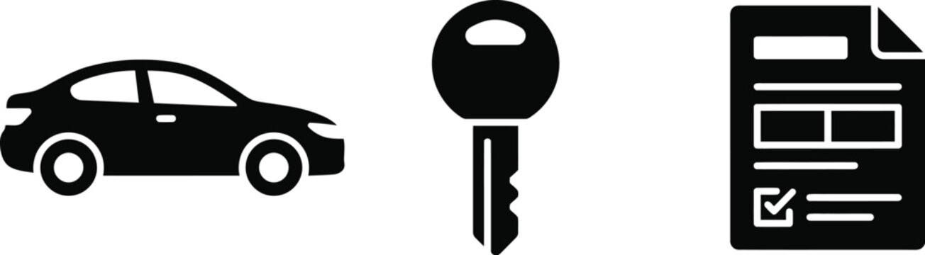 Kitchen Utensils, Car and Electric Guitar Vector Illustration Set with Metallic Keys, Lock, Security, Home, Safety and Protection Icons Isolated on White Background