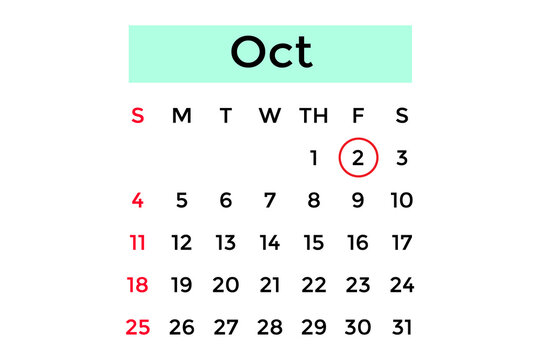 Simple pastel green calendar for October 2, 2026, on a white background.