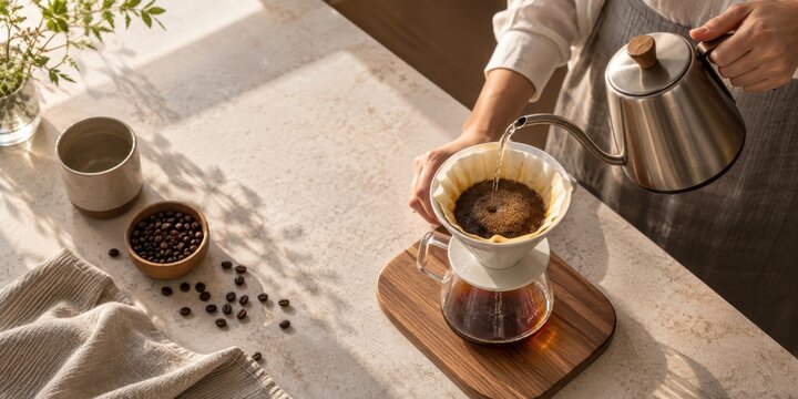 pouring brewed coffee