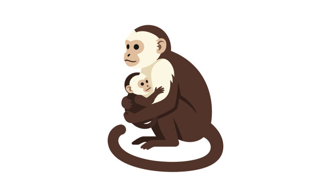 Flat vector illustration of mother monkey embracing her baby