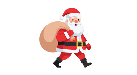 Fototapeta premium Cartoon Santa Claus Character Carrying A Sack Of Christmas Gifts.