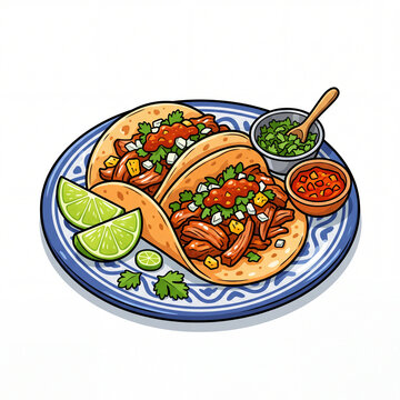 2D Cartoon Mexican Street Tacos Game Asset with Lime and Cilantro