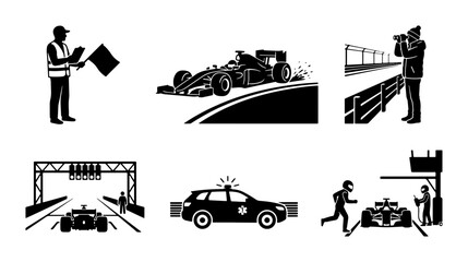 Fototapeta premium Black and white racing icons, speed, sport and competition
