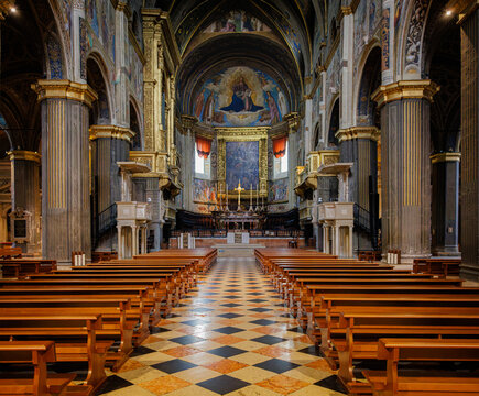 Cremona Cathedral interior with nave and altar