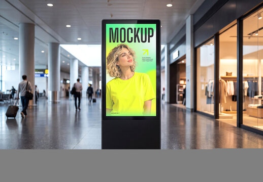 Digital Signage Display Mockup in Airport Terminal