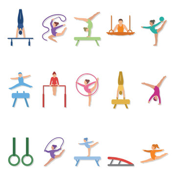 Colorful vector icons of various sports and activities.