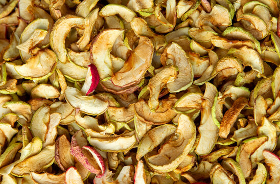 Dried apple slices. Dried fruit.