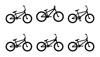 Fototapeta premium Black silhouette BMX bikes collection, bicycle icons for sport and
