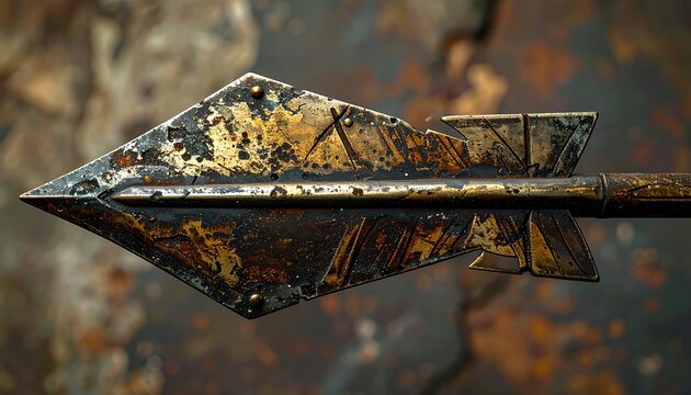 Detailed medieval arrowhead with aged metal texture for historical, archaeological, and fantasy concepts