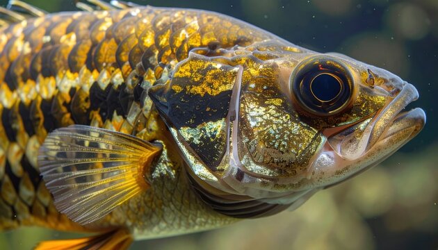 Tiger bichir fish portrait showing intricate scales and distinctive body texture