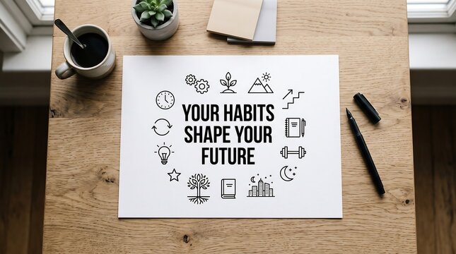 Your habits shape your future quote on a wooden desk