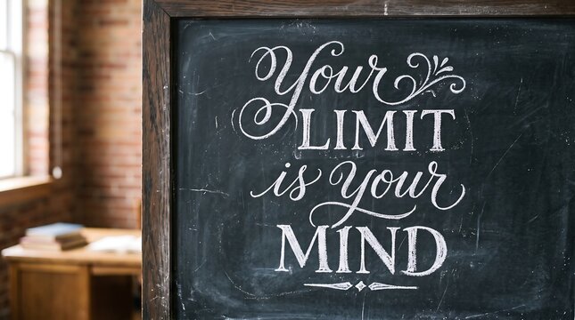 Your limit is your mind quote written on a black chalkboard