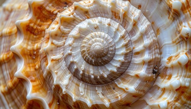 Detailed whelk seashell with ridged spiral surface and natural marine texture