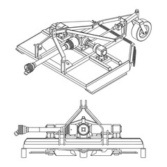 Fototapeta premium Technical line drawing illustration of a rotary cutter agricultural implement.