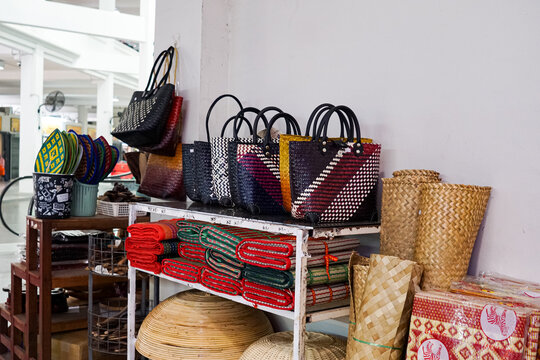 Colorful Woven Bags And Mats Display
