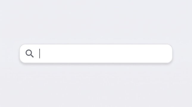 Minimalist white search bar interface element with a magnifying glass icon and blinking cursor for web design