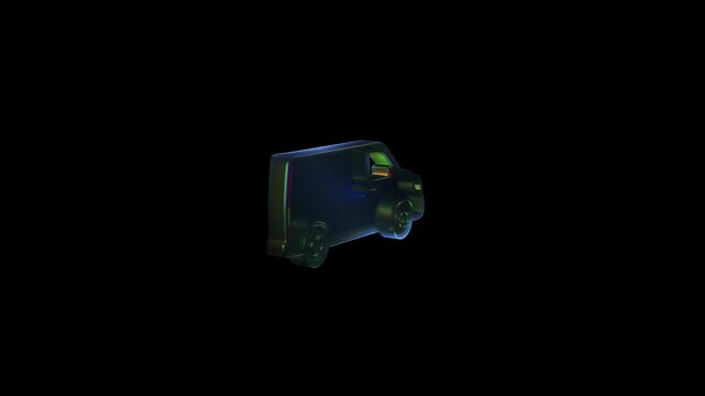 Animated 3d green van rotating in dark space