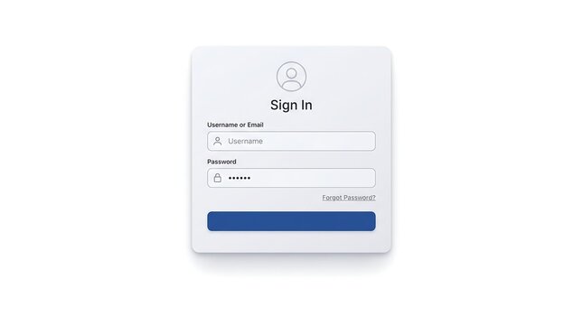 Minimalist mobile application login screen interface design with user avatar and input fields on white background