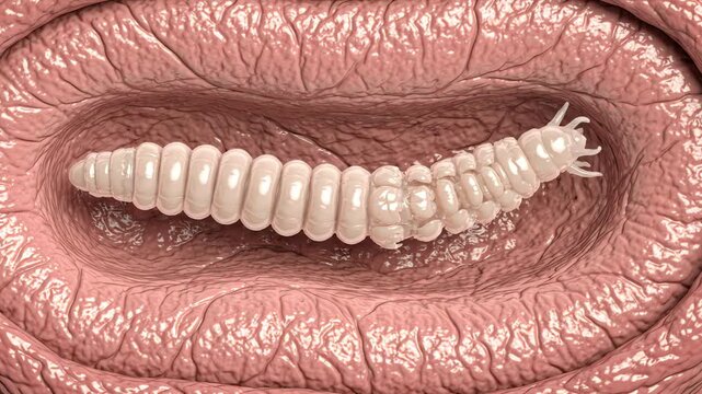 Tapeworm inside the human intestinal tract