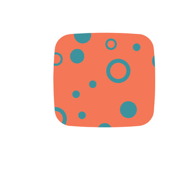 Orange rounded square with teal circles and rings
