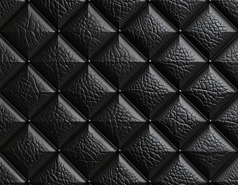 Seamless pattern of stepped matsukawa diamond grid in black embossed leather texture