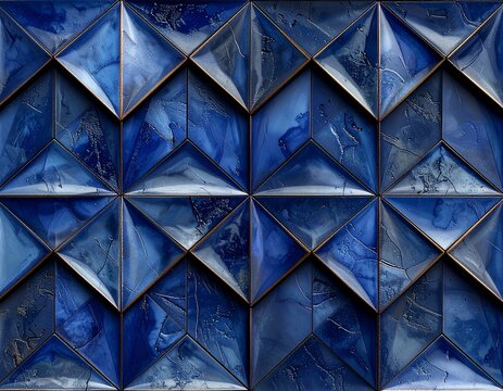 Seamless pattern of interlocking quartered waribishi diamond grid in indigo urushi lacquer texture