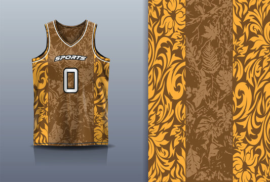 Basketball Jersey Sport Streetwear Design Abstract Floral Batik Leaf Pattern Brown Gold Sublimation Fashion