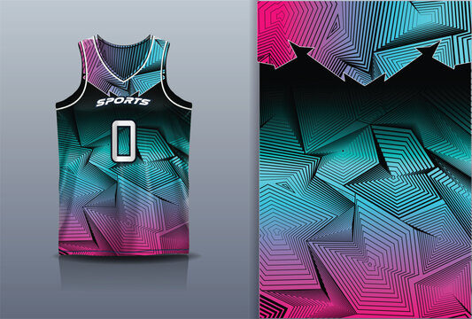 Basketball Jersey Sport Streetwear Design Abstract Geometric Polygon Gradient Pattern Cyan Pink Black Sublimation Fashion
