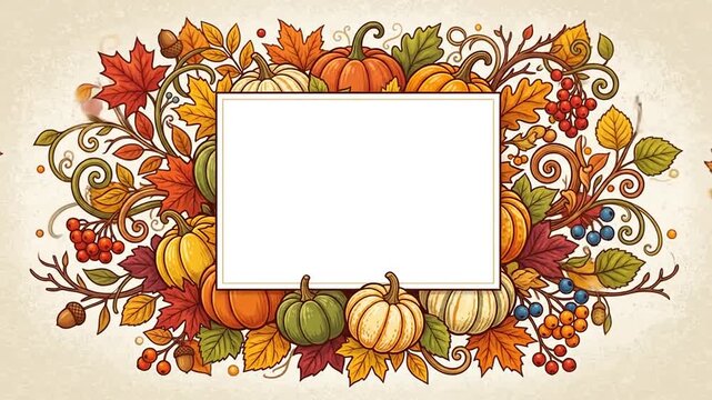 Autumn pumpkin border animation with empty white copy space frame