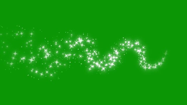 sparkling fairy star trail glowing white glitter particles magical dust motion shimmering line burst twinkling doodle stars green screen overlay, fantasy light transition. 4k seamless animation