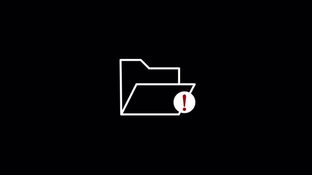 File access failed, missing data, storage issue ,Folder icon animation 4K Transparent Background, Data Loss Notification Motion Graphic ,Alpha Channel