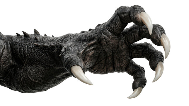 Close up of a scary monster claw isolated on transparent background
