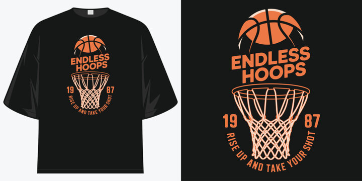 endless hoops 1987 basketball retro sports graphic design for men women kids team t shirt design vector illustration artwork