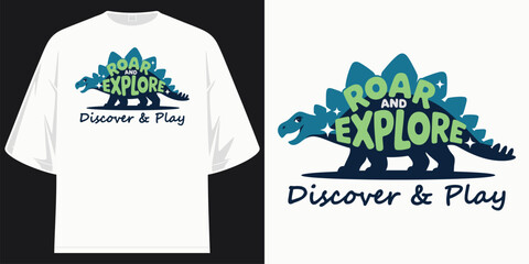 roar explore discover play cute dinosaur graphic apparel print for kids children boys girls youth design art t shirt design vector illustration artwork © SMIM Tee Design