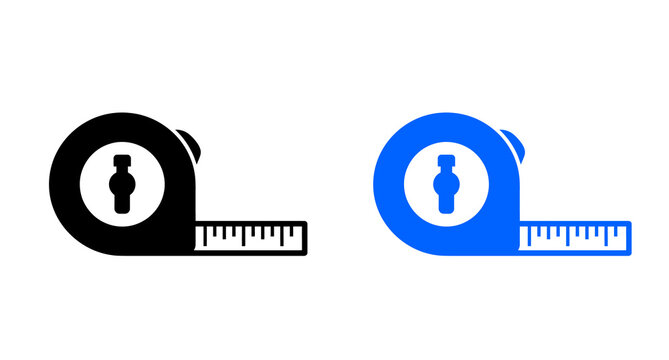 Tape measure icon set in black and blue flat vector illustration on white background