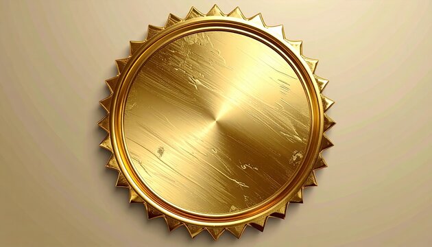 Blank golden metallic seal with decorative jagged edges and textured surface for custom logos and certification designs