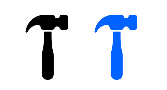Blue hammer silhouette on a white background simple tool icon for construction and repair
