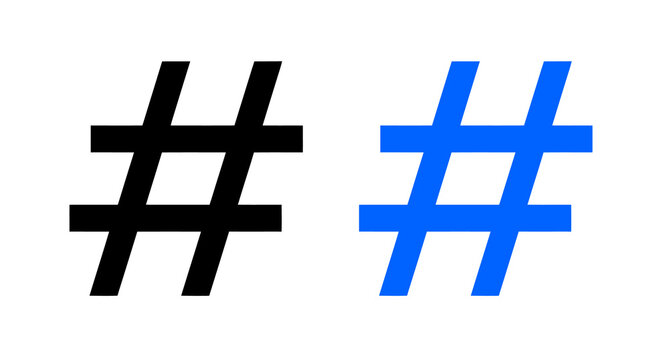 Blue hashtag symbol isolated on a black background social media communication and networking concept